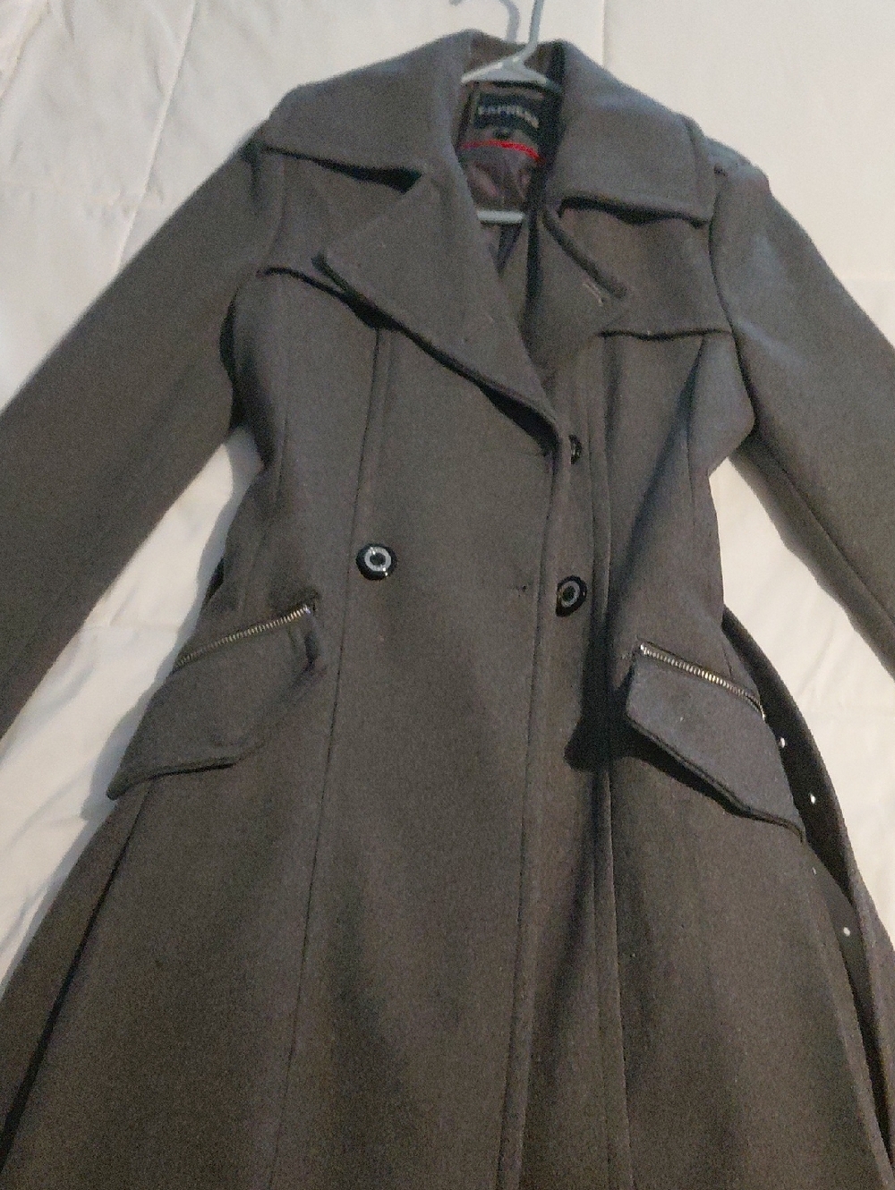 Express Women's Dark Gray Double-Breasted Wool Trench Coat